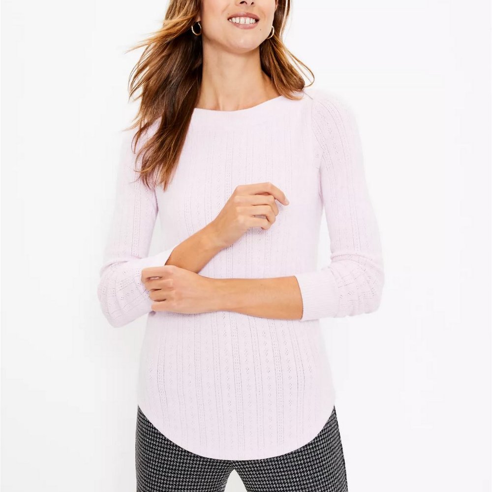 LOFT WINSOME ORCHID POINTELLE BOATNECK TEE